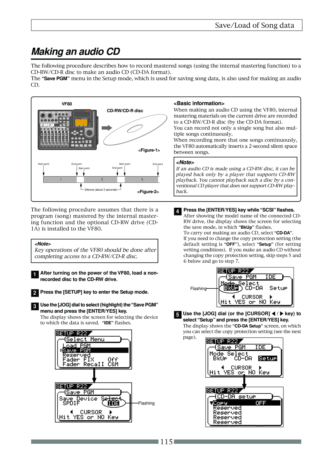 Fostex VF80 owner manual Making an audio CD, Basic information, Press the ENTER/YES key while Scsi flashes, CD-RW/CD-R disc 