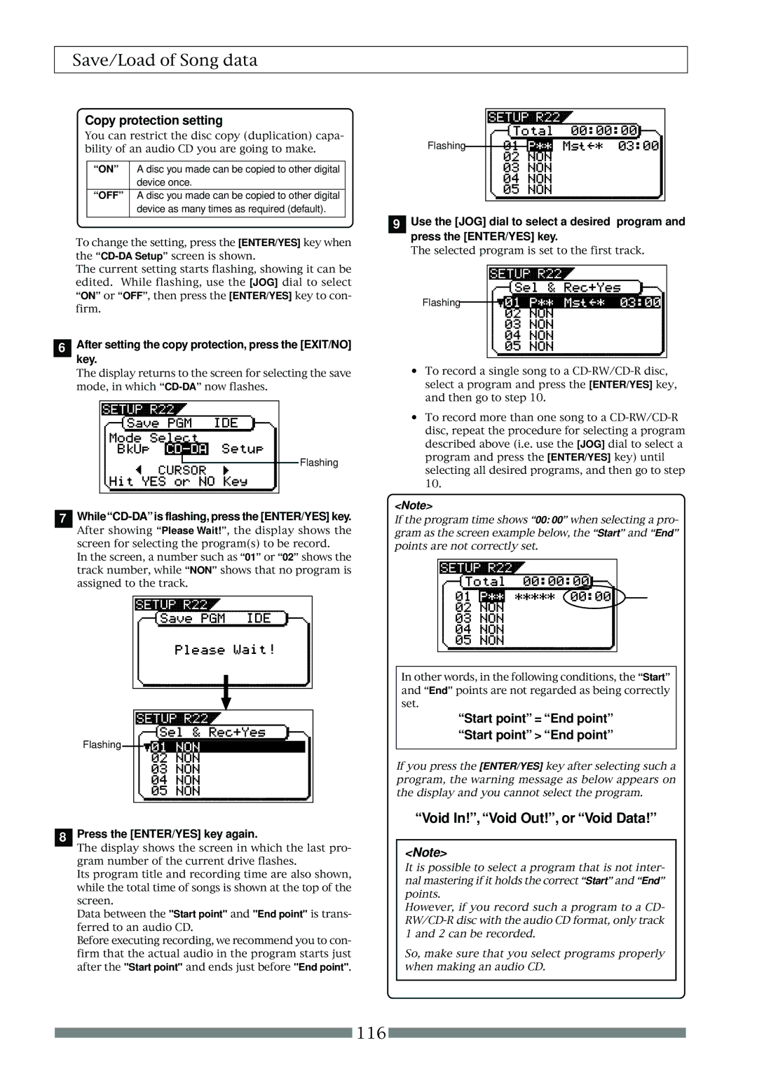 Fostex VF80 Copy protection setting, WhileCD-DA is flashing, press the ENTER/YES key, Press the ENTER/YES key again 