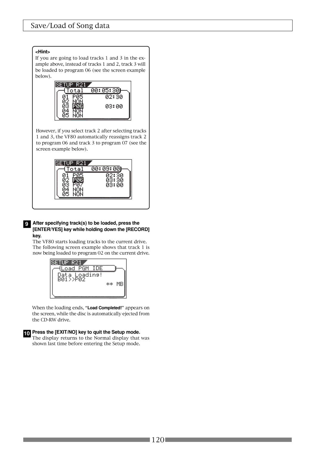 Fostex VF80 owner manual Press the EXIT/NO key to quit the Setup mode 