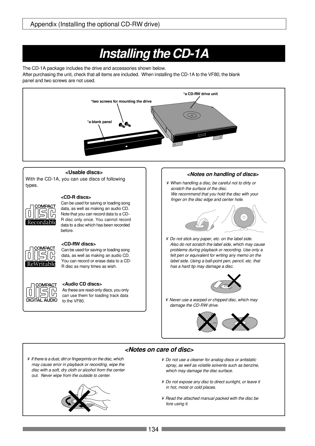 Fostex VF80 owner manual Usable discs, CD-R discs, CD-RW discs, Audio CD discs 