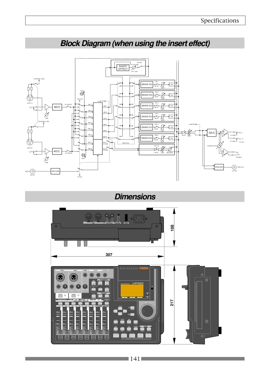 Fostex VF80 owner manual Block Diagram when using the insert effect, Ad/C 