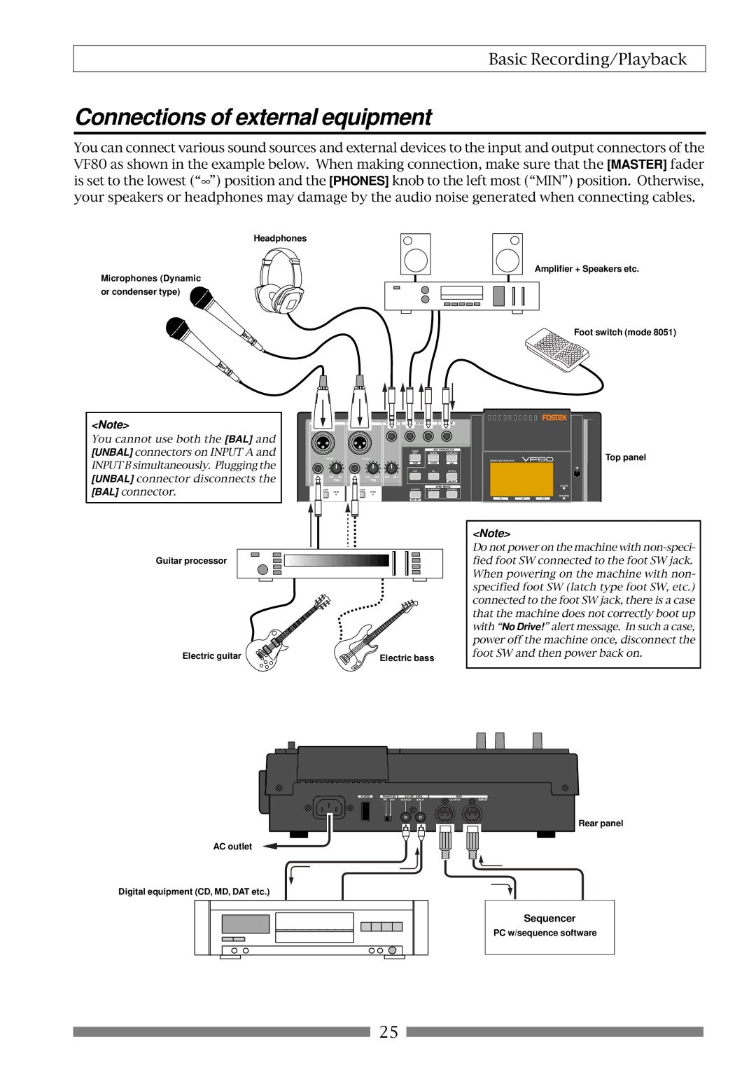 Fostex VF80 owner manual Connections of external equipment, Sequencer 