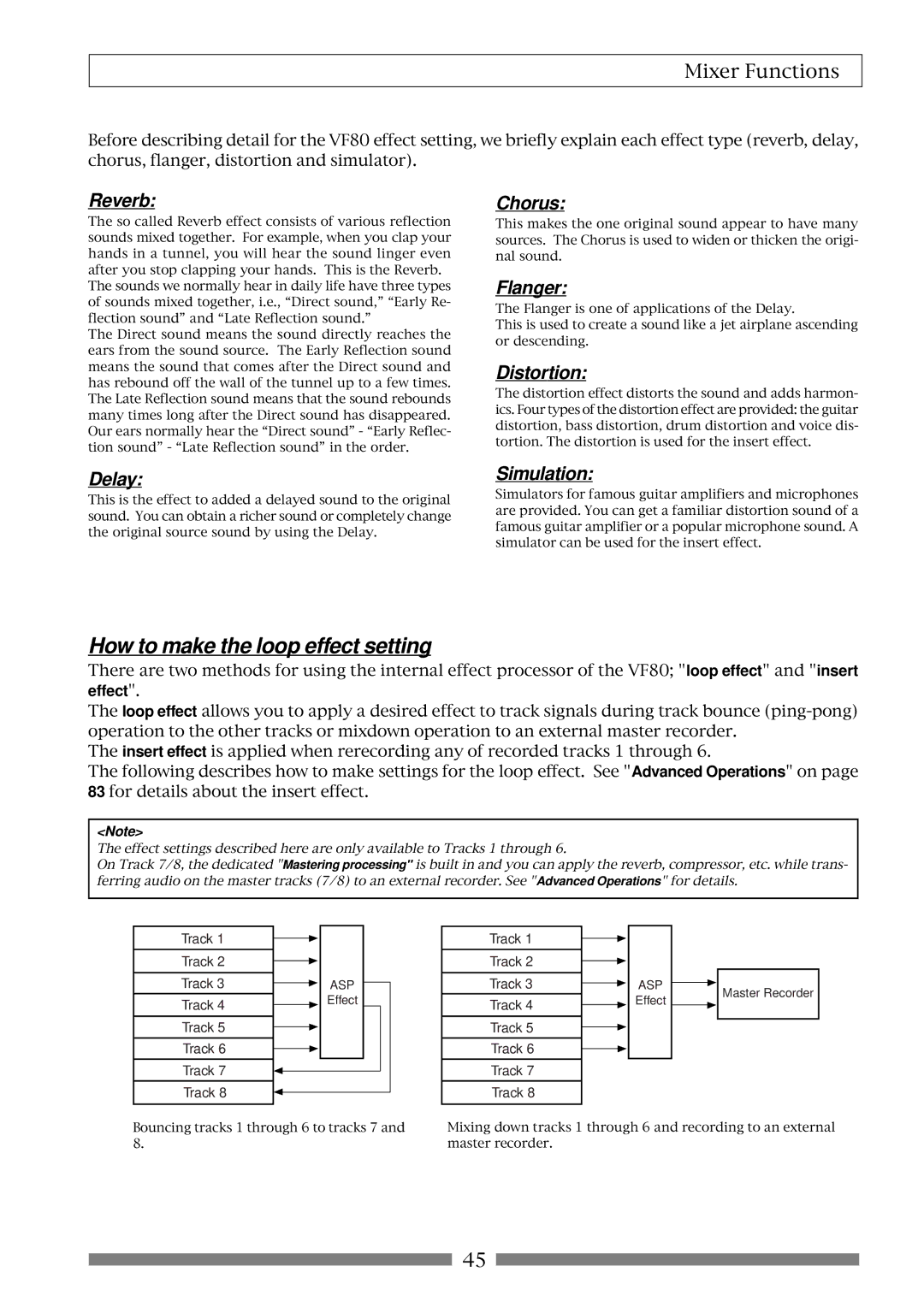 Fostex VF80 owner manual How to make the loop effect setting, Reverb 