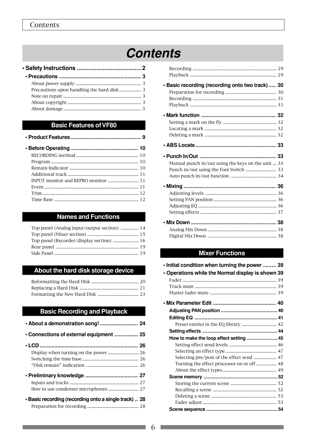 Fostex VF80 owner manual Contents 