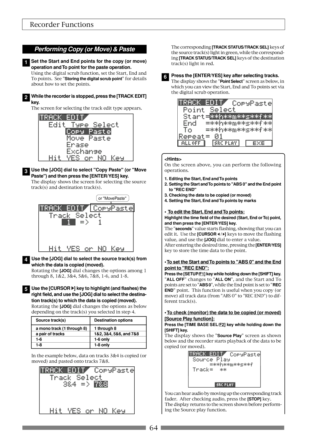 Fostex VF80 owner manual Performing Copy or Move & Paste 