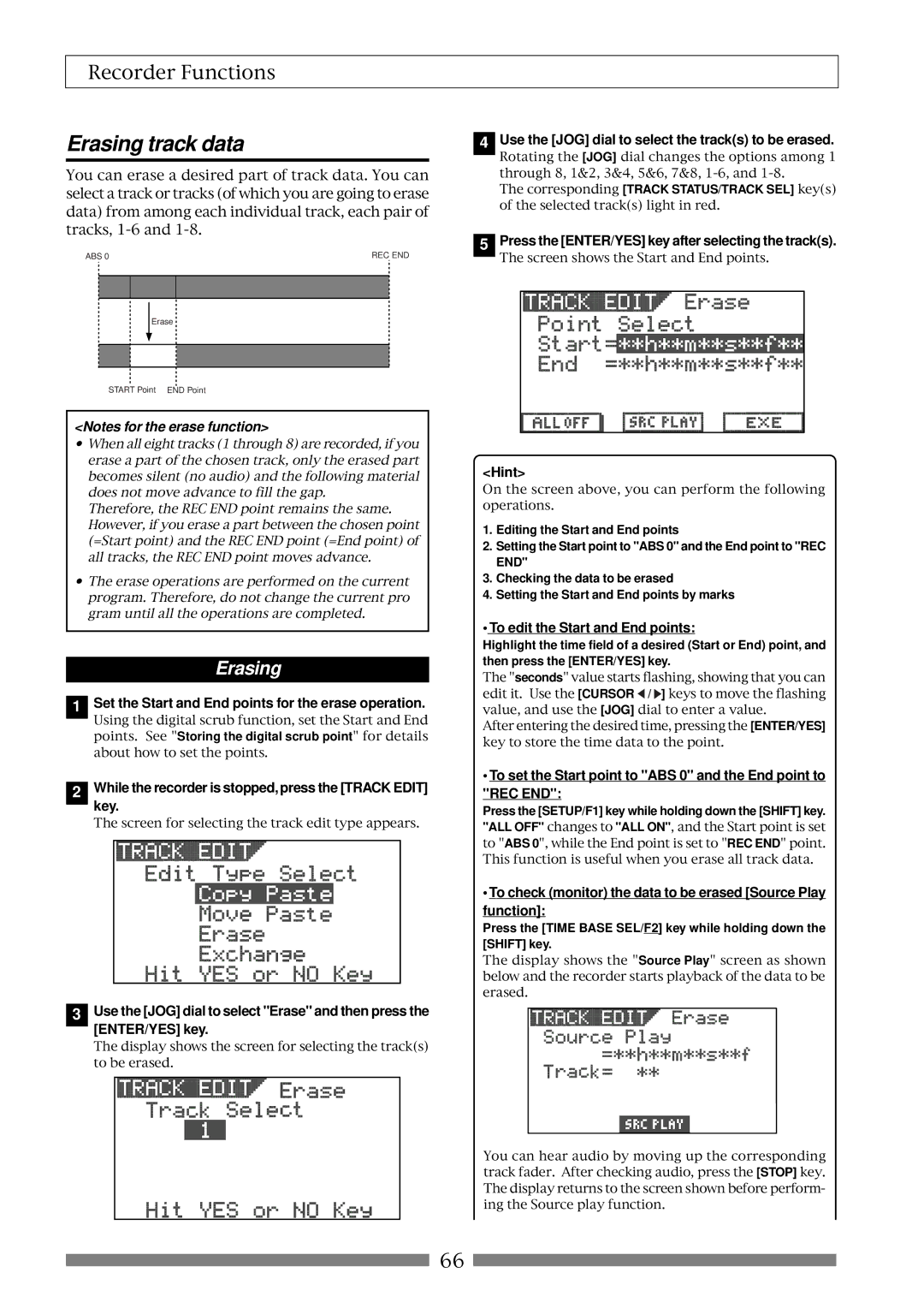 Fostex VF80 owner manual Erasing track data 