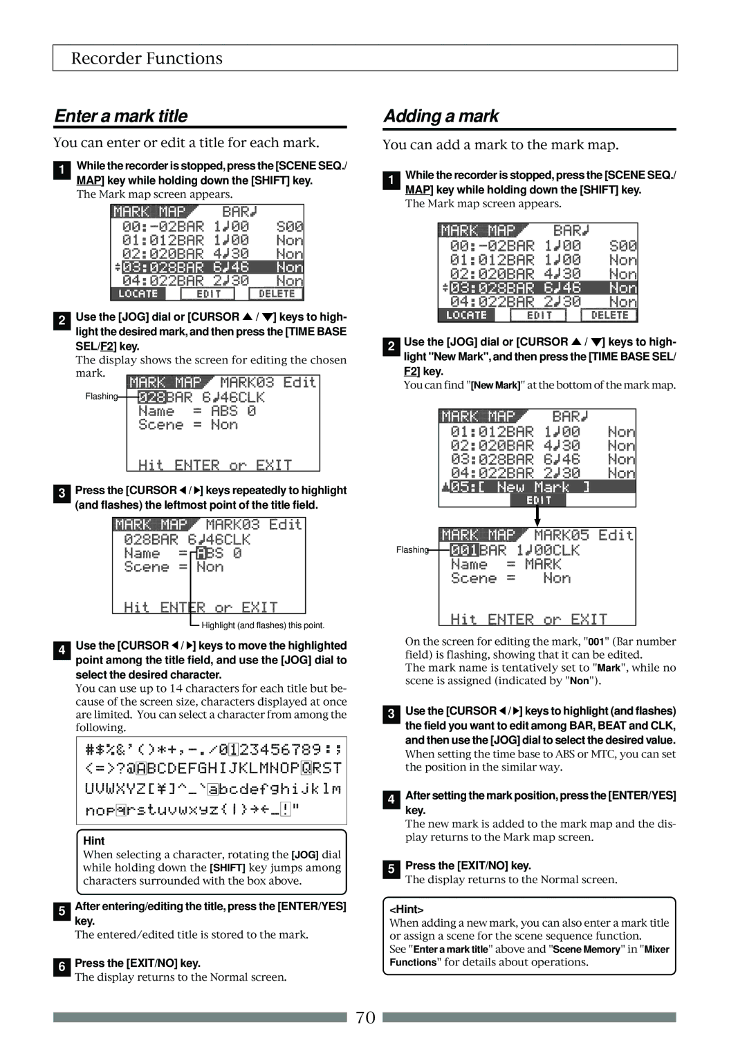 Fostex VF80 owner manual Enter a mark title, Adding a mark 