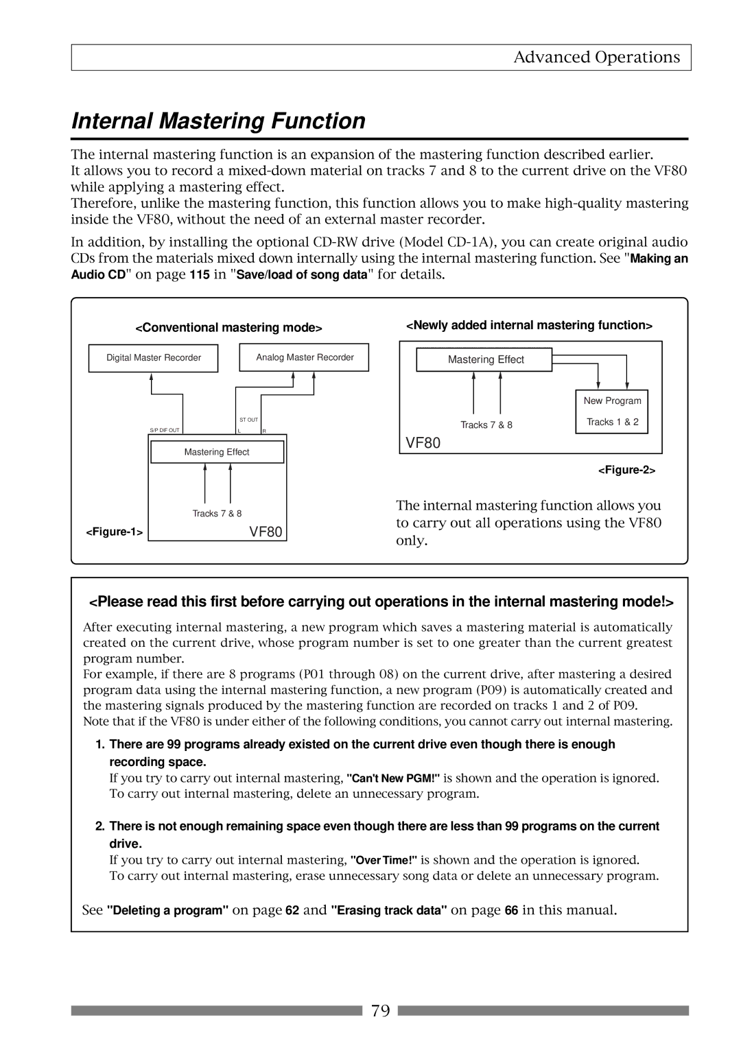 Fostex VF80 owner manual Internal Mastering Function, Conventional mastering mode, Newly added internal mastering function 