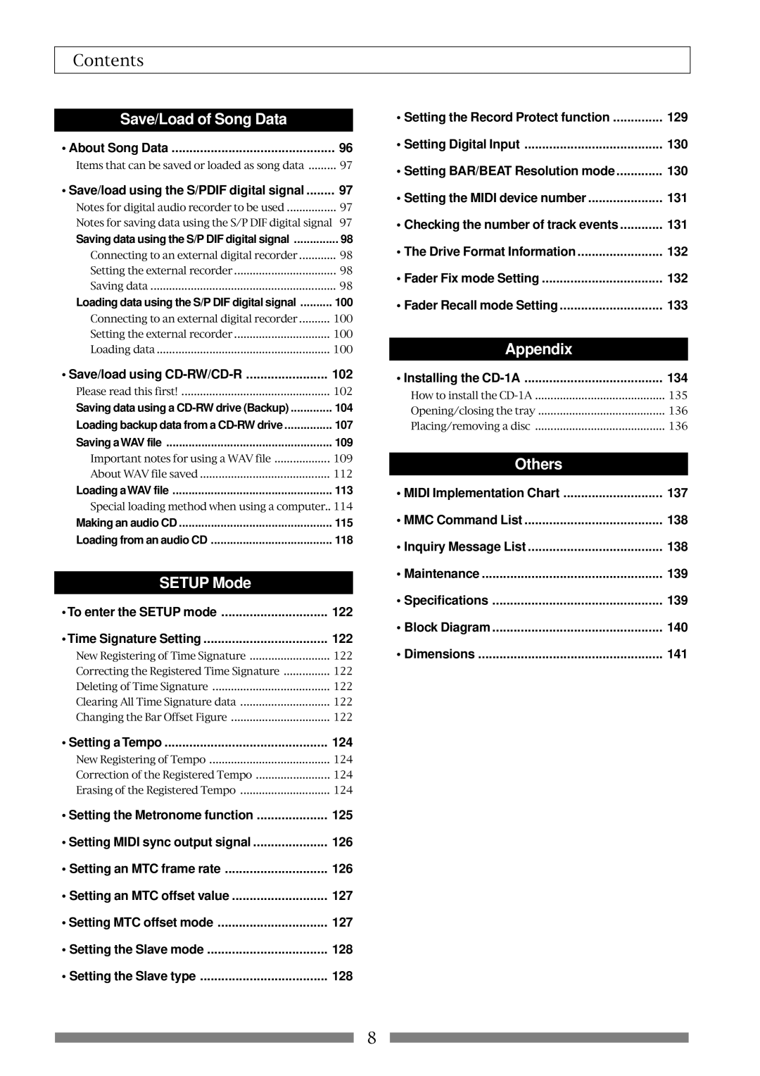 Fostex VF80 owner manual 102, 122, 124, 125, 126, 127, 128, 129, 130, 131, 132, 133, 134, 137, 138, 139, 140, 141 