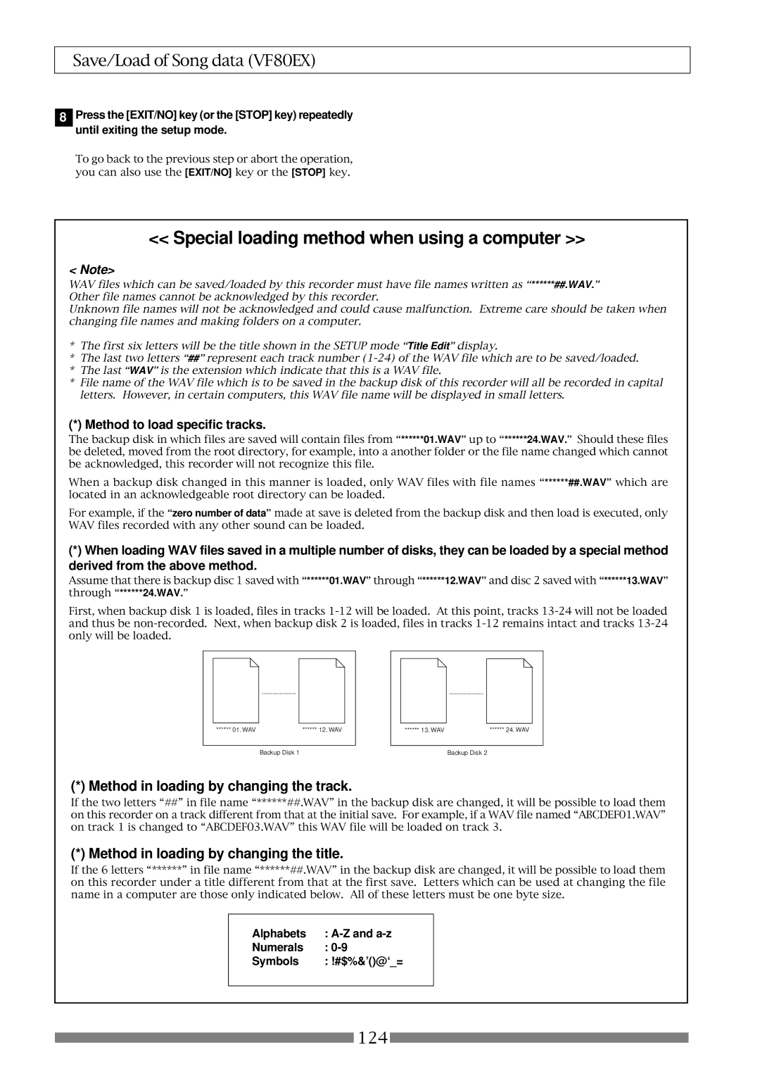 Fostex VF80EX owner manual Special loading method when using a computer, Method to load specific tracks 