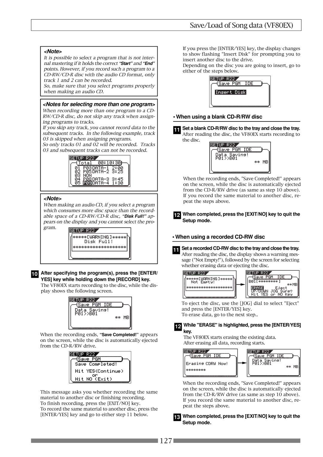 Fostex VF80EX owner manual When using a blank CD-R/RW disc, When using a recorded CD-RW disc 