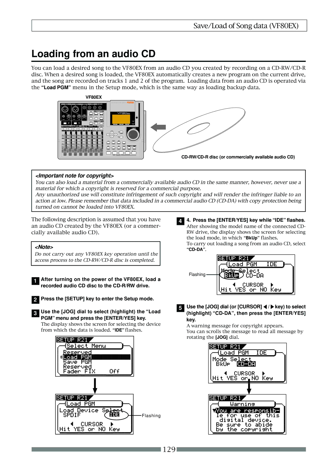 Fostex VF80EX owner manual Loading from an audio CD, CD-RW/CD-R disc or commercially available audio CD, Cd-Da 