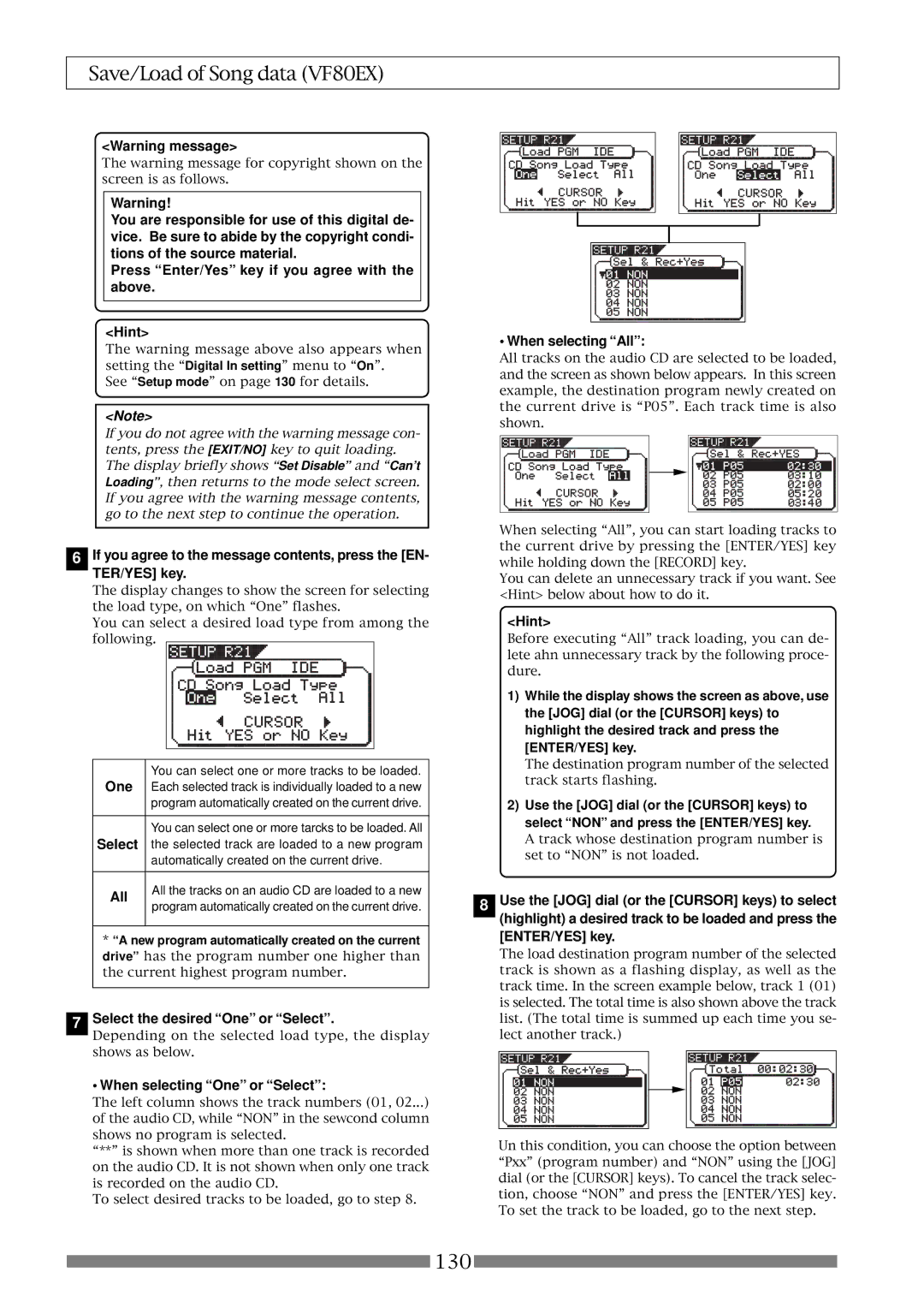 Fostex VF80EX owner manual Select the desired One or Select, When selecting One or Select, When selecting All 