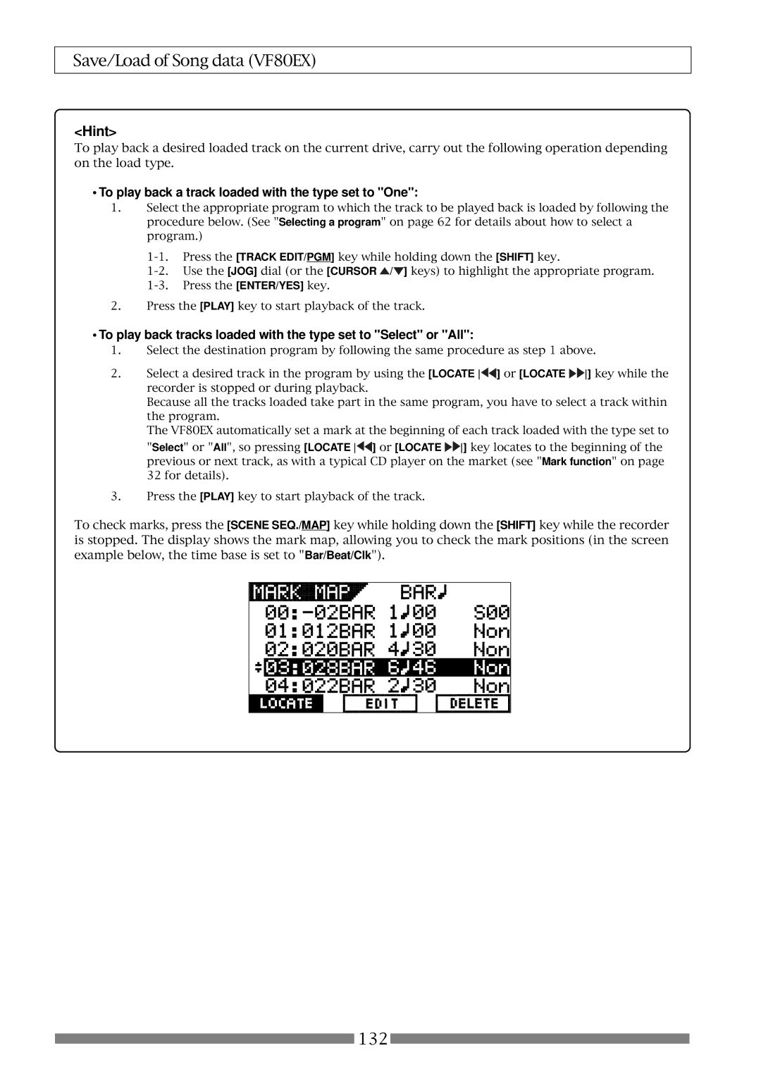 Fostex VF80EX owner manual To play back a track loaded with the type set to One 