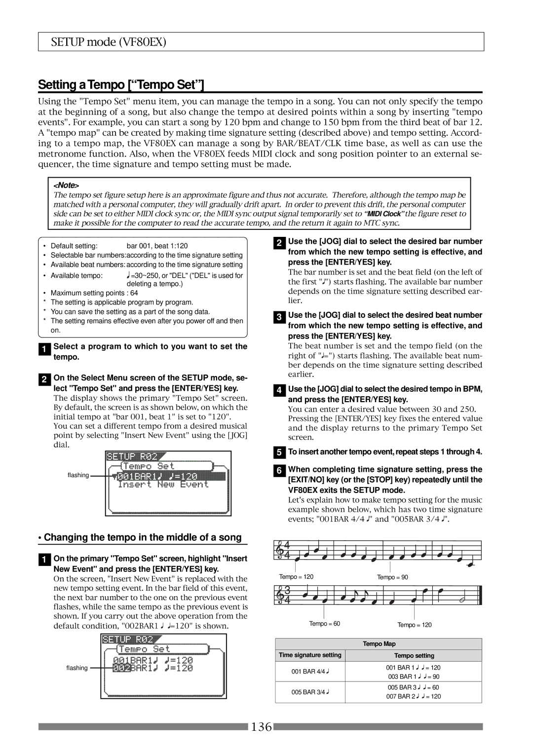 Fostex VF80EX owner manual Setting a Tempo Tempo Set, To insert another tempo event, repeat steps 1 through 