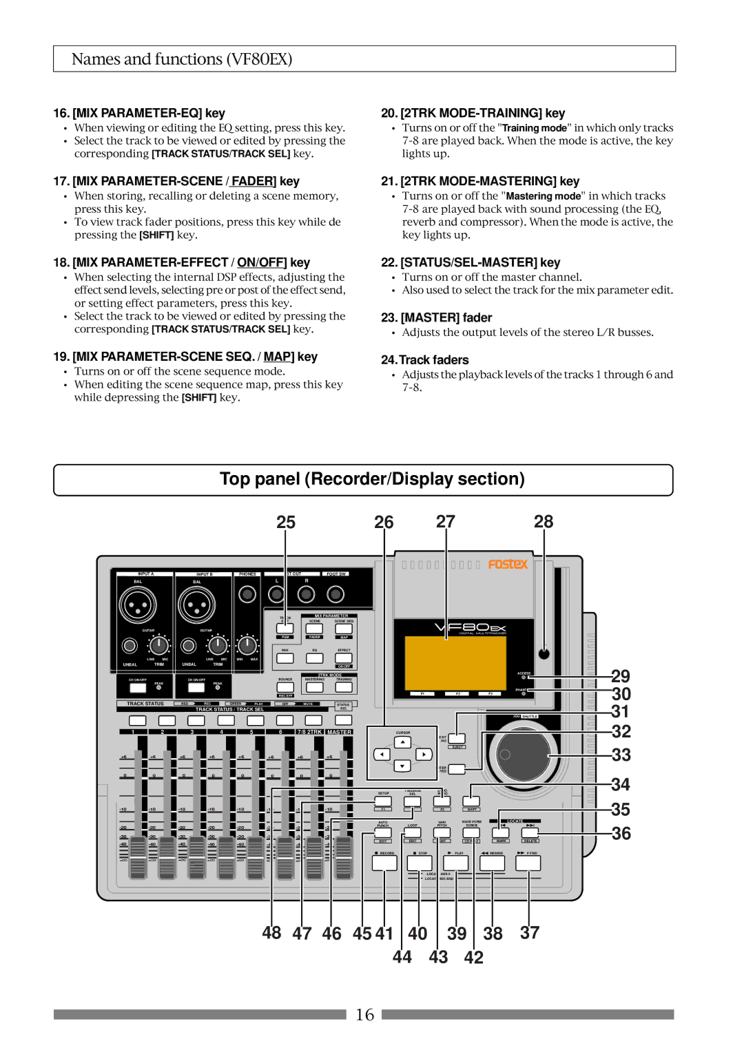 Fostex VF80EX owner manual Top panel Recorder/Display section, 44 43 