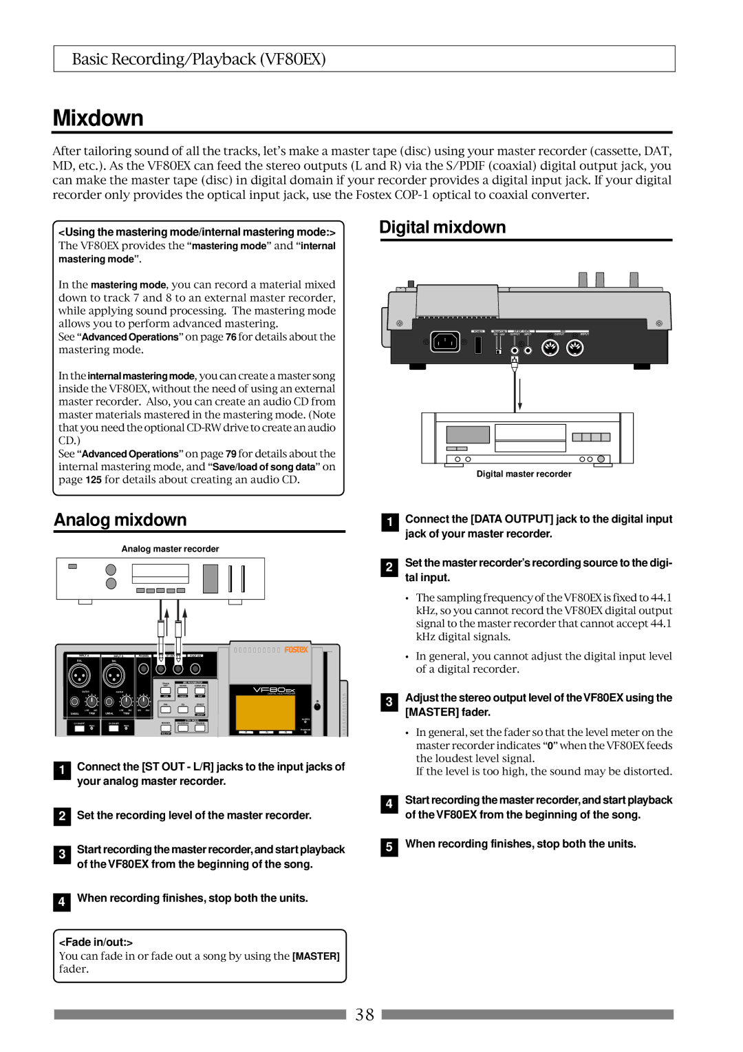 Fostex VF80EX owner manual Mixdown, Digital mixdown, Analog mixdown 