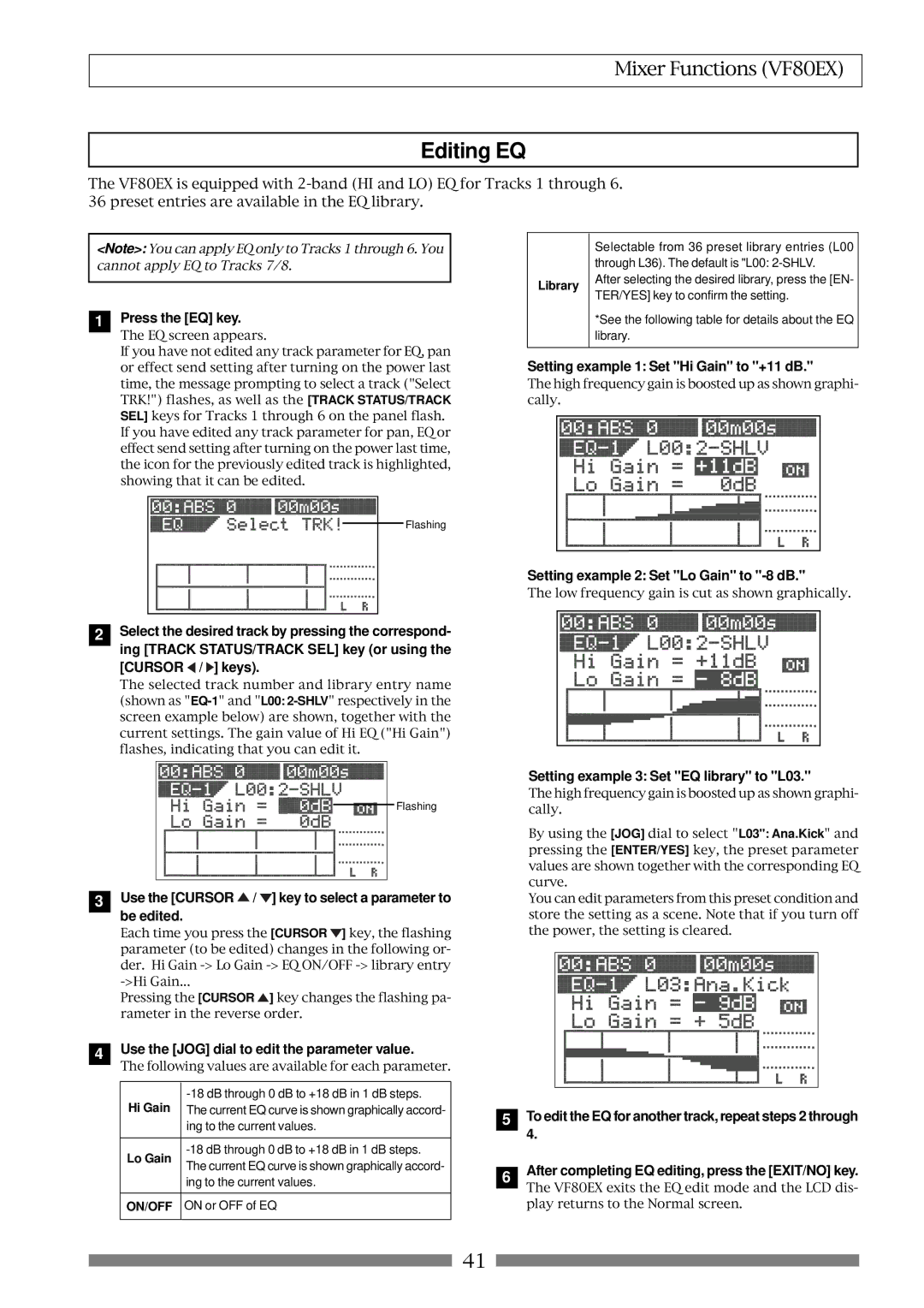 Fostex VF80EX owner manual Editing EQ 