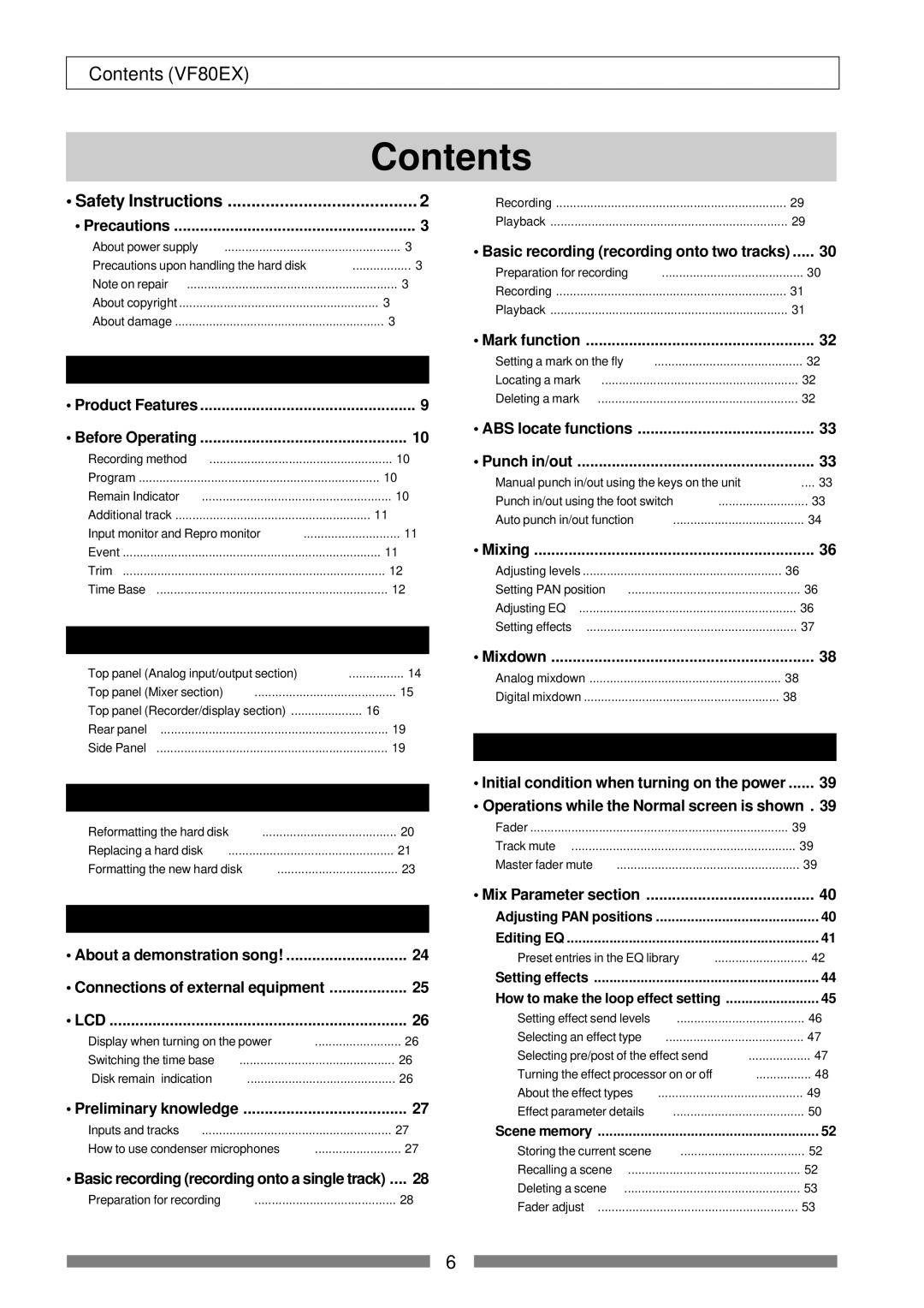 Fostex VF80EX owner manual Contents 