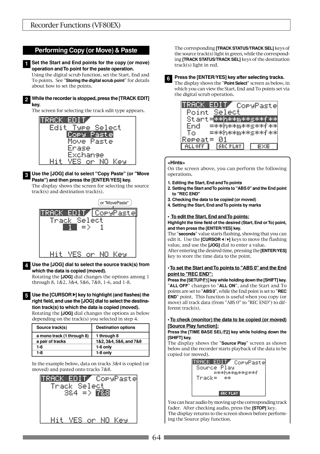 Fostex VF80EX owner manual Performing Copy or Move & Paste 