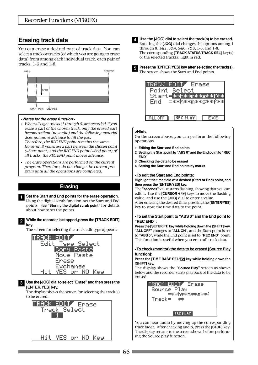 Fostex VF80EX owner manual Erasing track data 