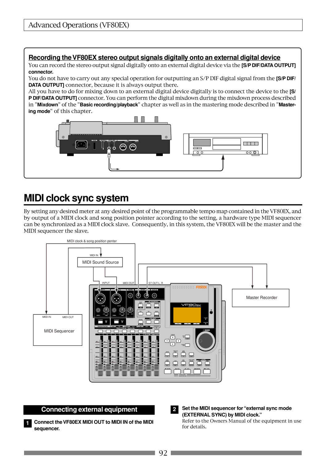 Fostex VF80EX owner manual Midi clock sync system, Connecting external equipment, Connector 