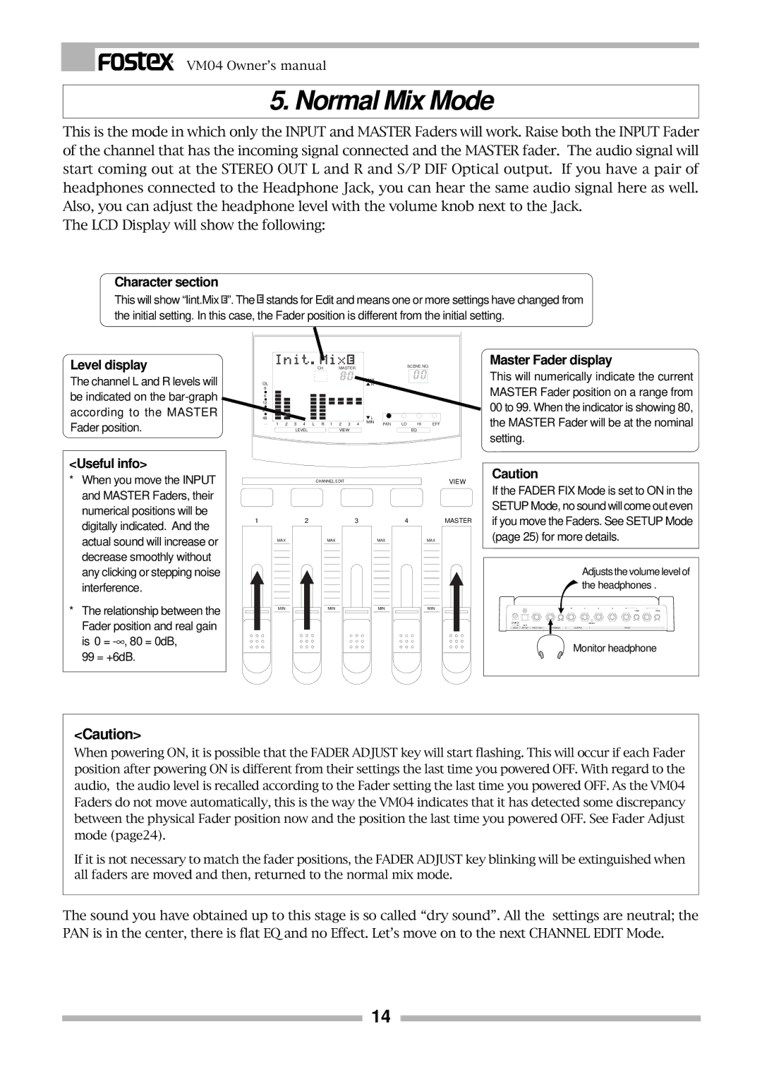 Fostex VM04 owner manual Normal Mix Mode, Character section 