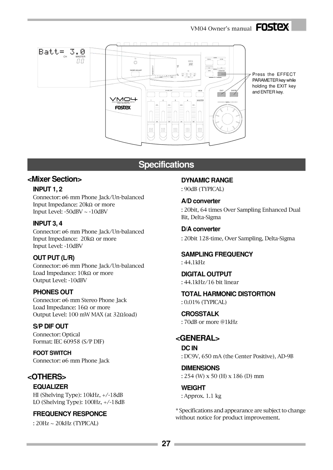 Fostex VM04 owner manual Mixer Section, Input 1, Input 3, Converter 