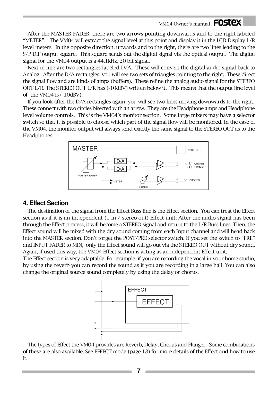 Fostex VM04 owner manual Effect Section 