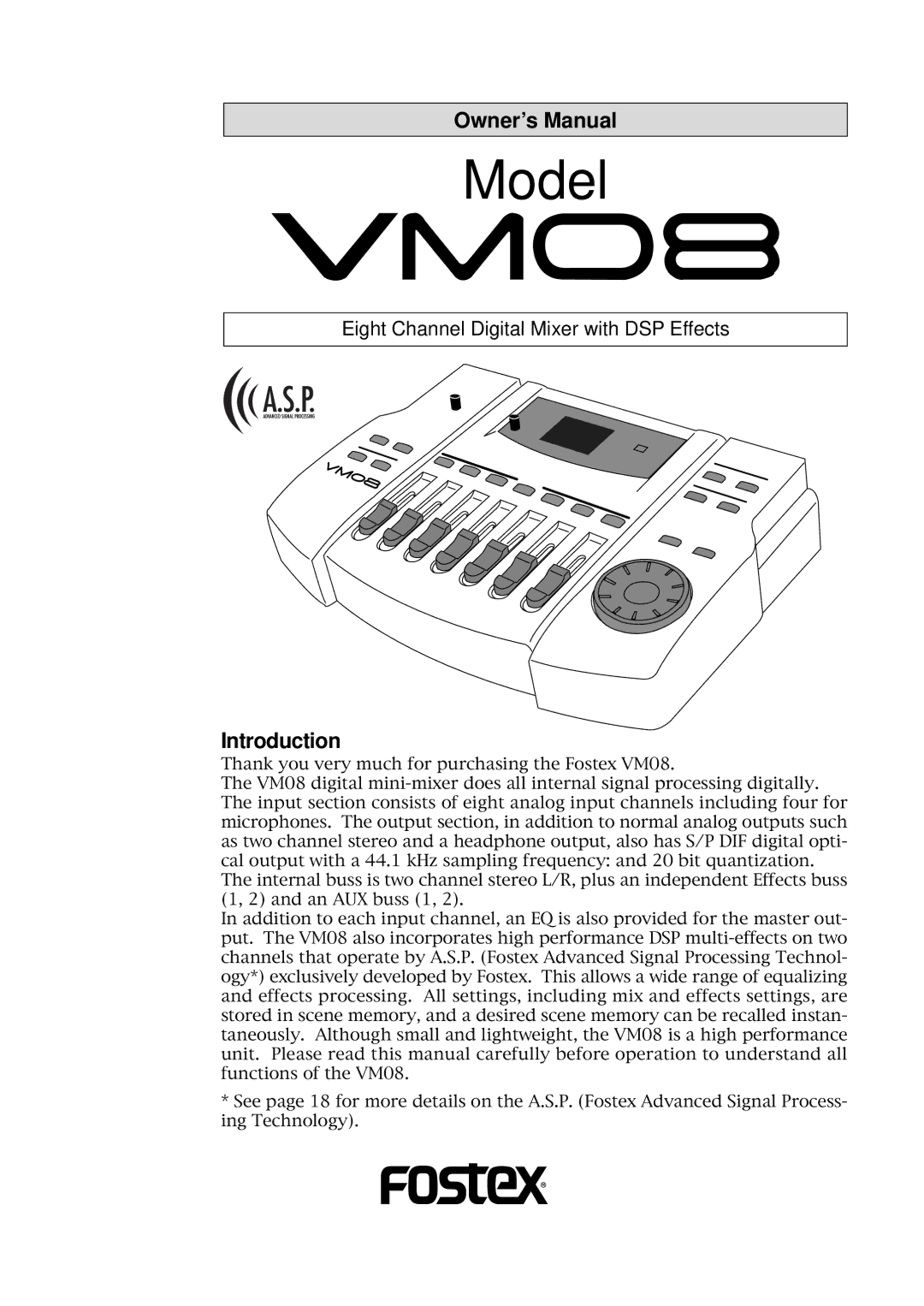 Fostex VM08 owner manual Model 