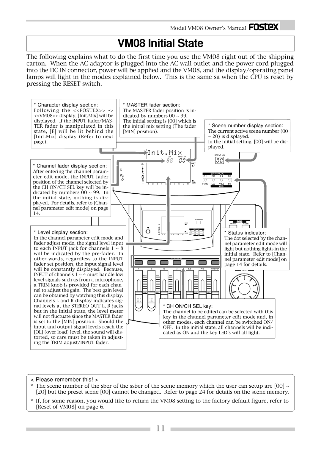 Fostex owner manual VM08 Initial State 