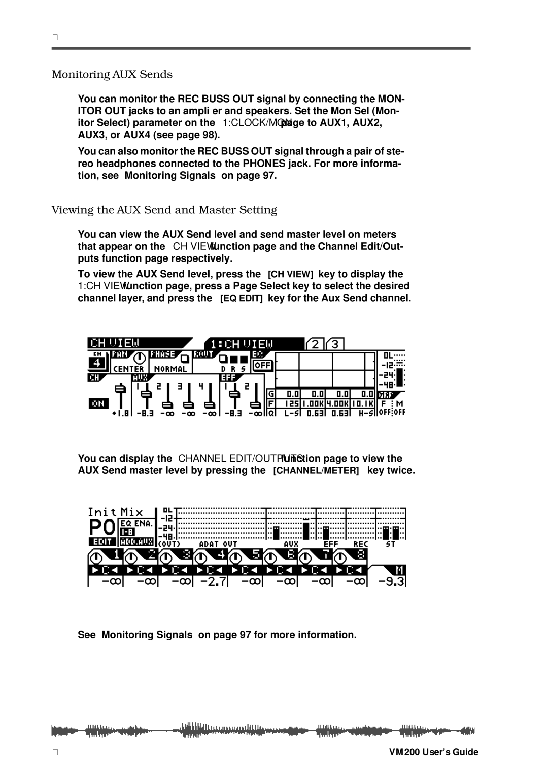 Fostex VM200 manual Monitoring AUX Sends, Viewing the AUX Send and Master Setting 