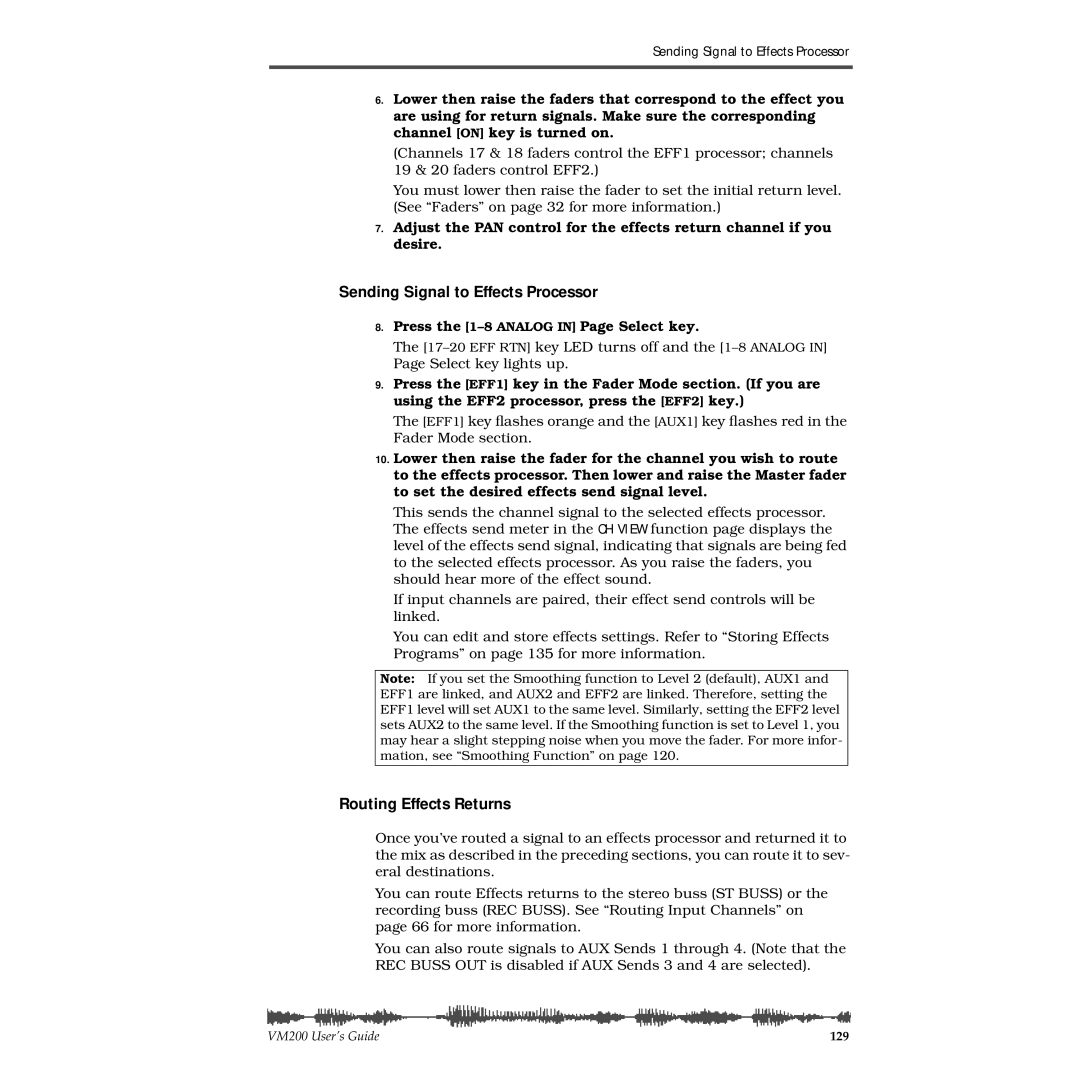 Fostex VM200 manual Sending Signal to Effects Processor, Routing Effects Returns 
