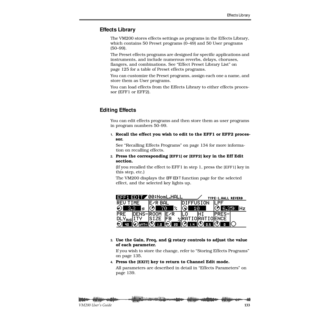 Fostex VM200 manual Effects Library, Editing Effects 