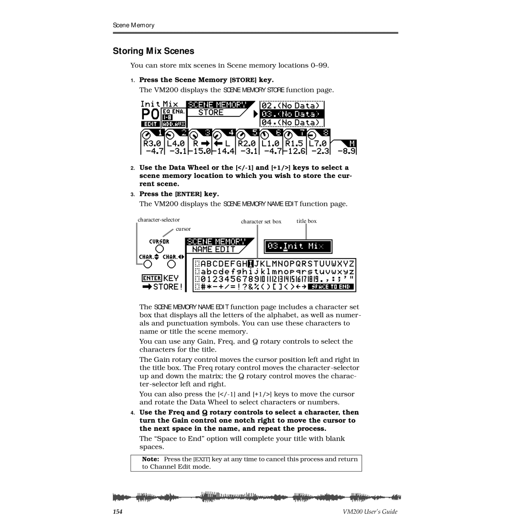 Fostex VM200 manual Storing Mix Scenes, Press the Scene Memory Store key 