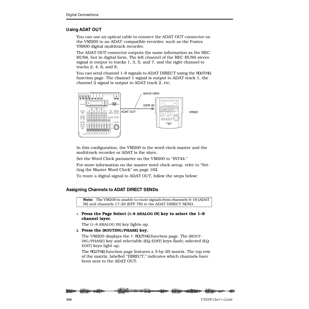 Fostex VM200 manual Using Adat OUT, Assigning Channels to Adat Direct SENDs 