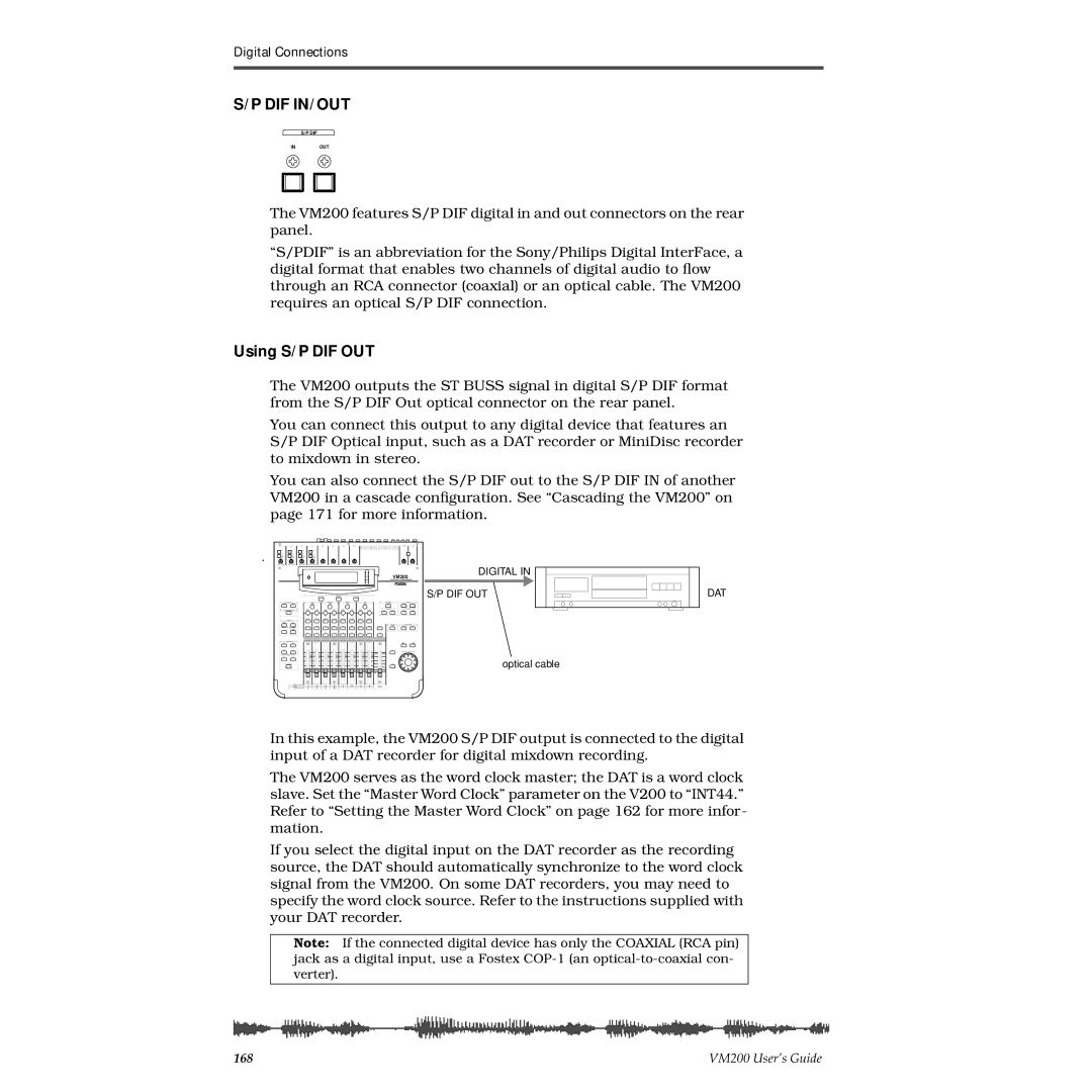 Fostex VM200 manual Using S/P DIF OUT 