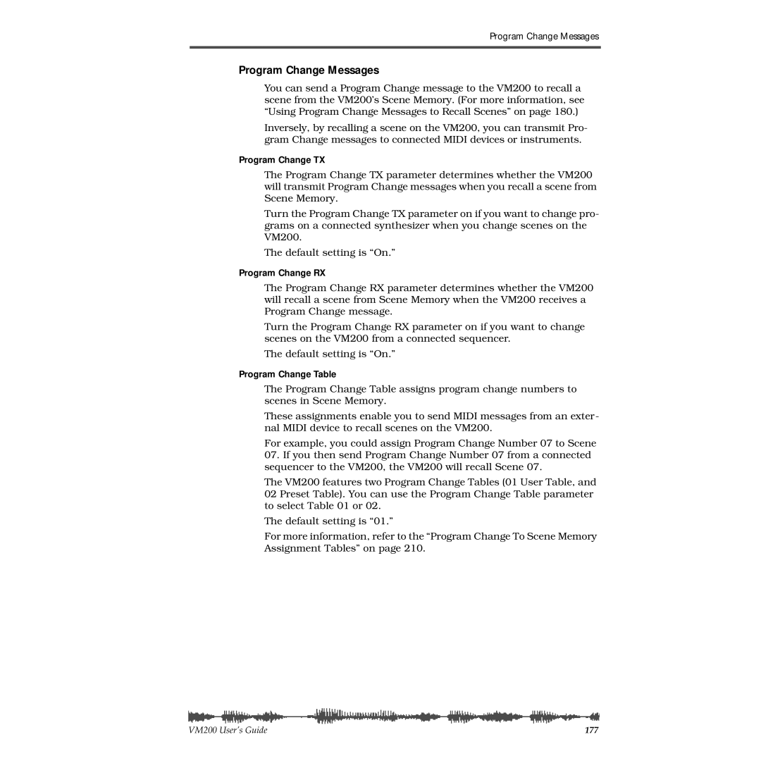 Fostex VM200 manual Program Change Messages, Program Change TX, Program Change RX, Program Change Table 