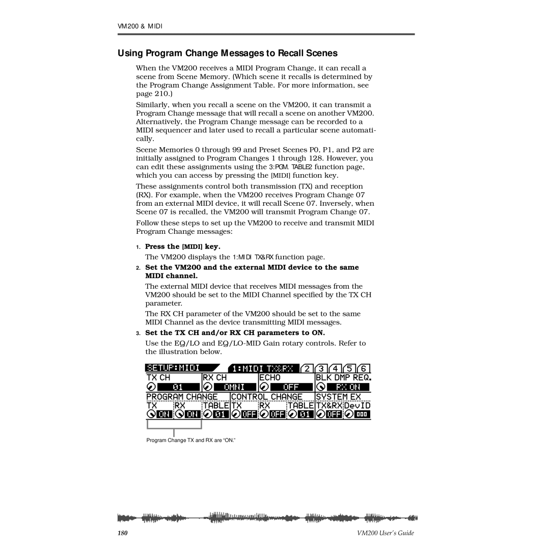 Fostex VM200 manual Using Program Change Messages to Recall Scenes, Press the Midi key 