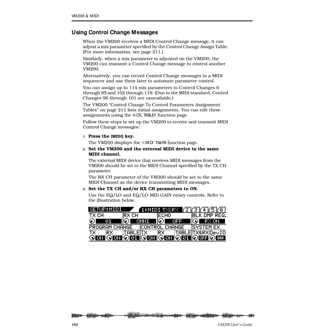 Fostex VM200 manual Using Control Change Messages, Press the Midi key 