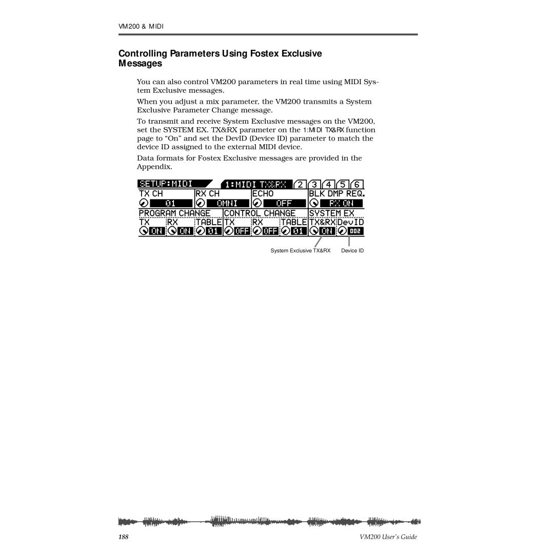 Fostex VM200 manual Controlling Parameters Using Fostex Exclusive Messages 