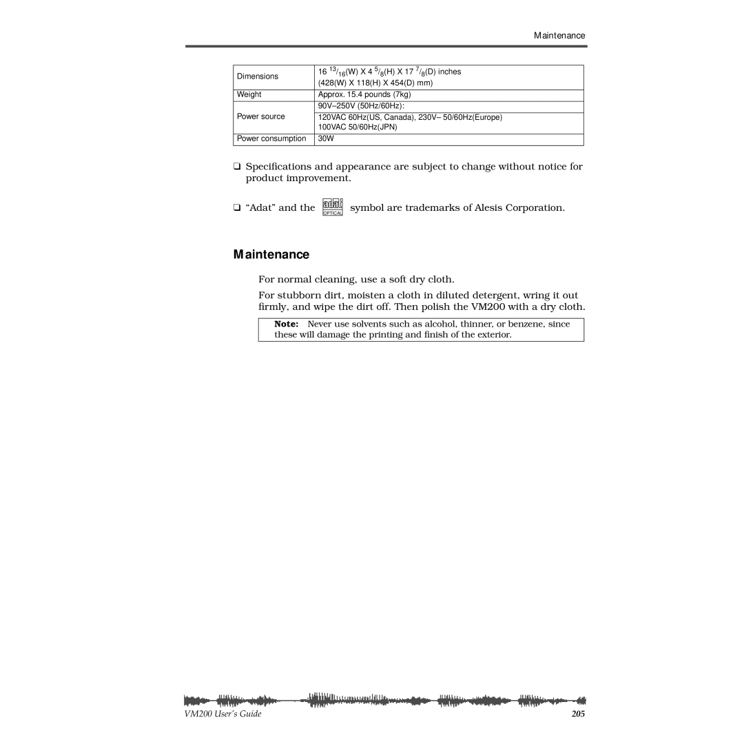 Fostex VM200 manual Maintenance 