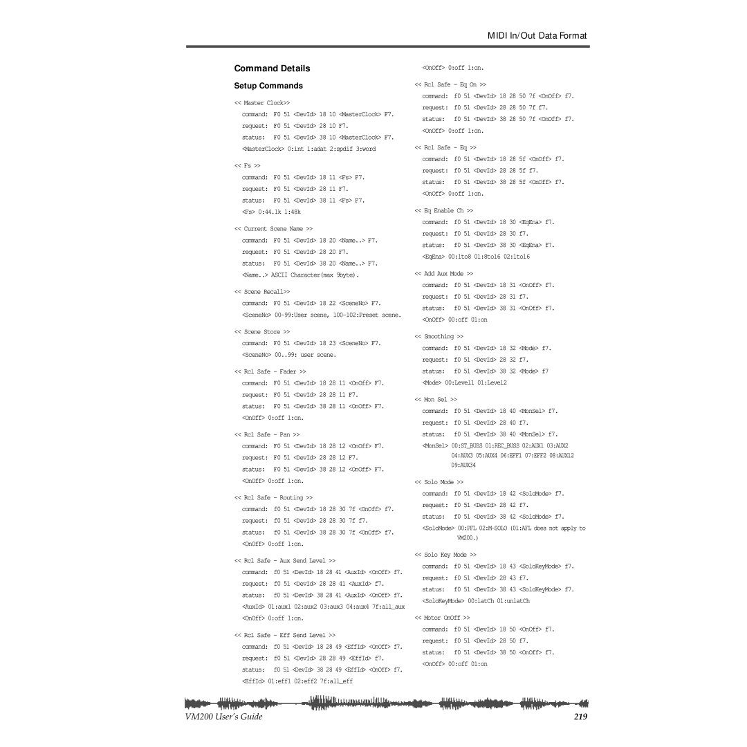 Fostex VM200 manual Command Details, Setup Commands 