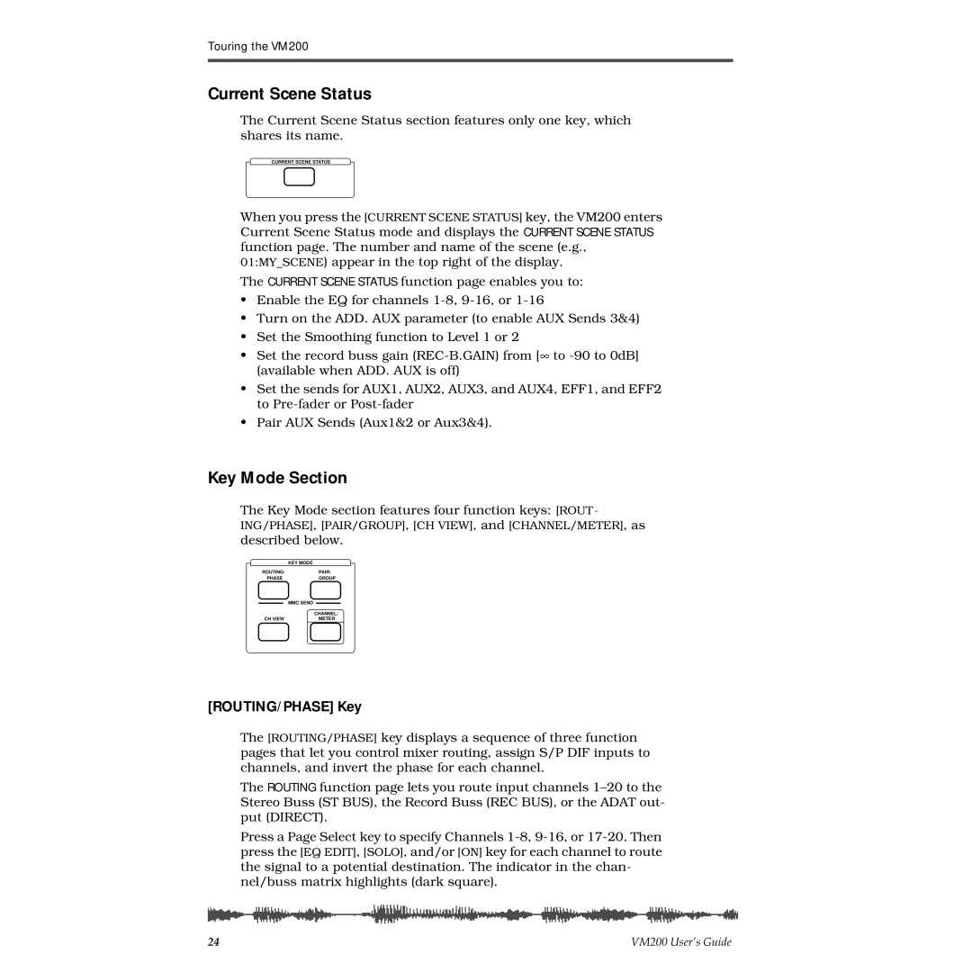 Fostex VM200 manual Current Scene Status, Key Mode Section, ROUTING/PHASE Key 