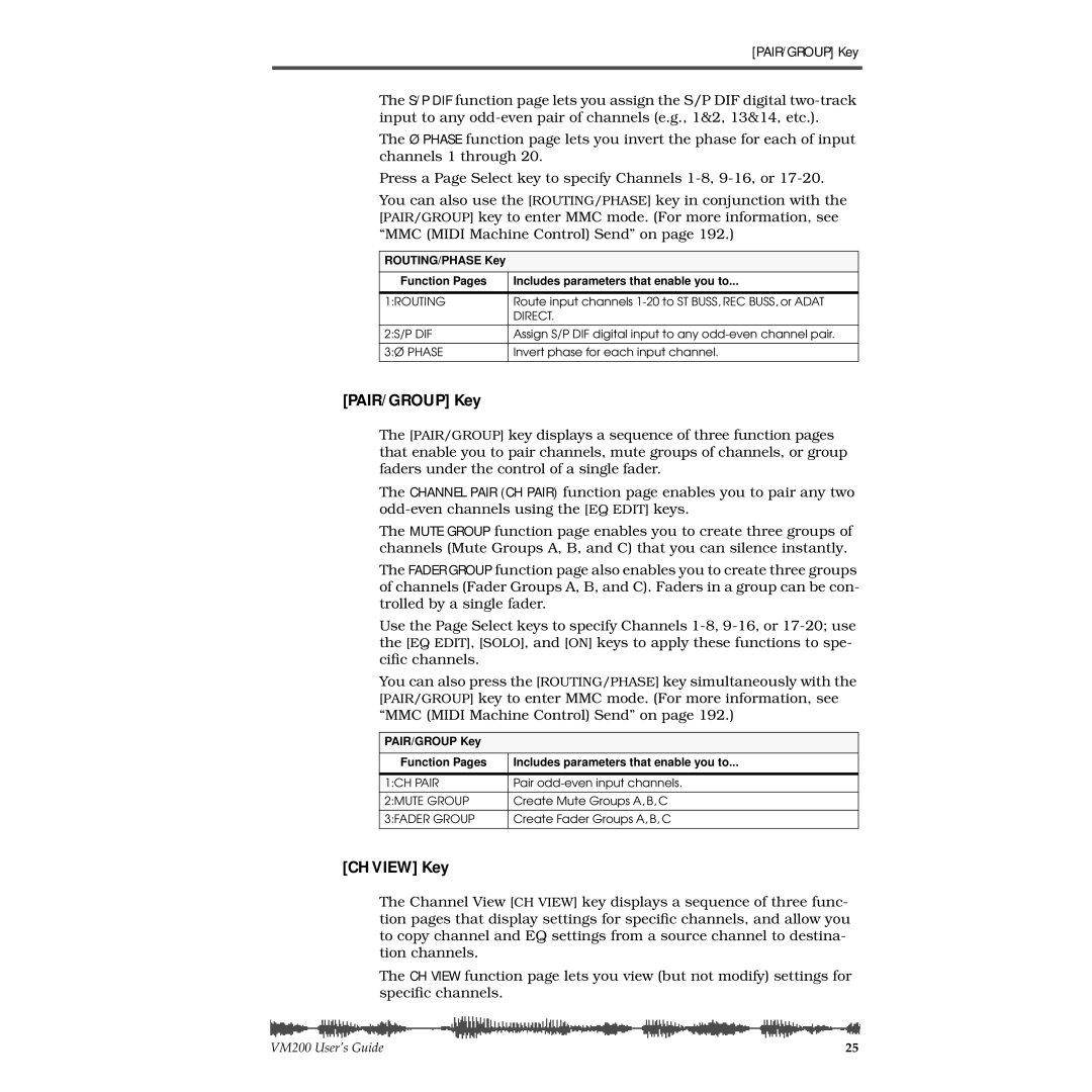Fostex VM200 manual PAIR/GROUP Key, CH View Key 