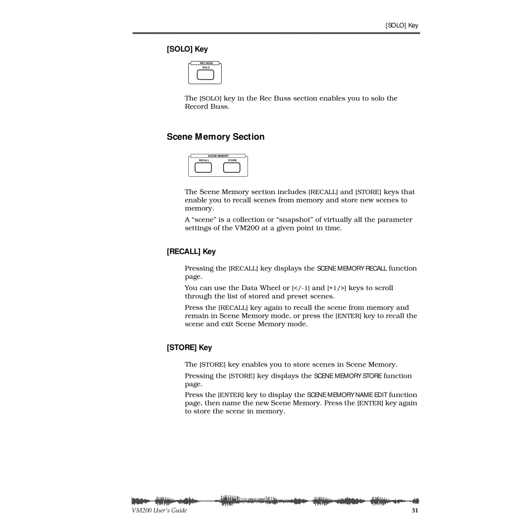 Fostex VM200 manual Scene Memory Section, Solo Key 