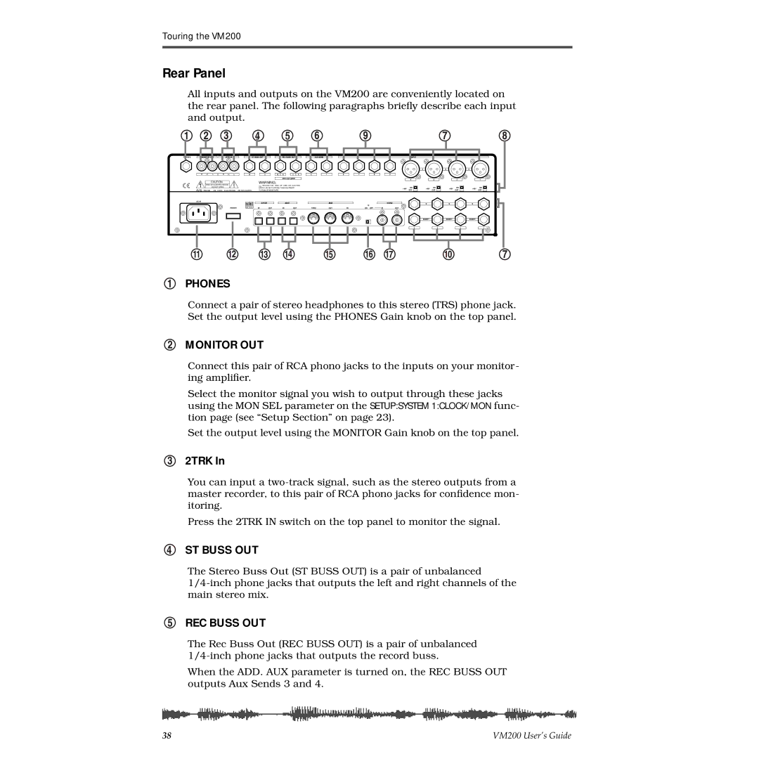 Fostex VM200 manual Rear Panel, 2TRK 