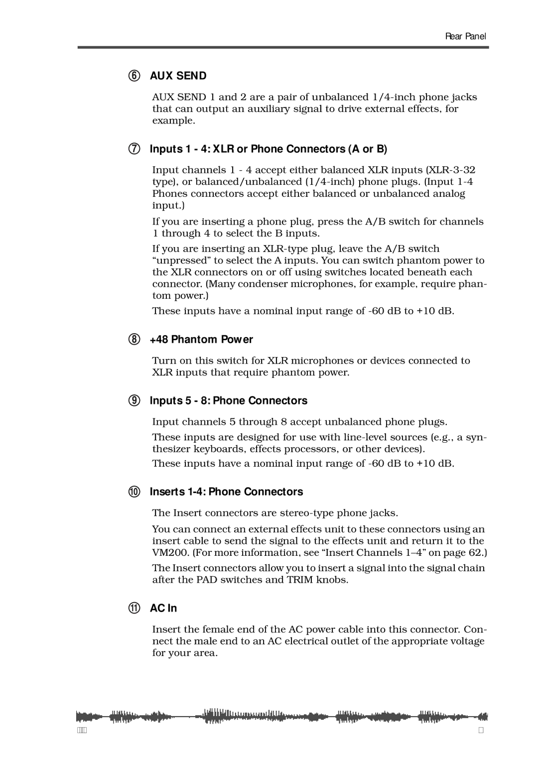 Fostex VM200 manual Inputs 1 4 XLR or Phone Connectors a or B, +48 Phantom Power, Inputs 5 8 Phone Connectors 