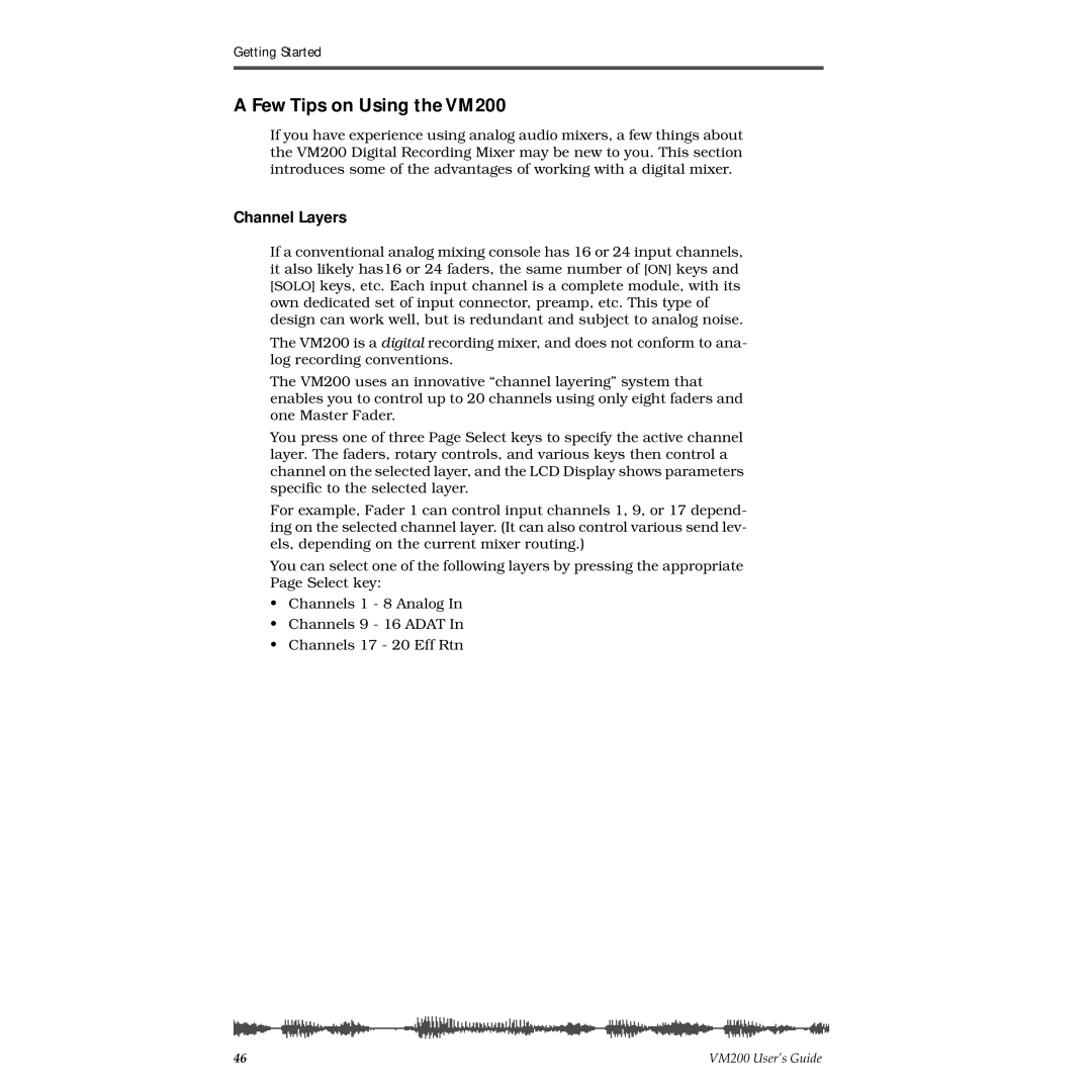 Fostex manual Few Tips on Using the VM200, Channel Layers 