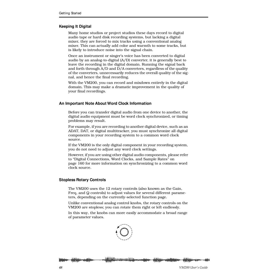 Fostex VM200 manual Keeping It Digital, An Important Note About Word Clock Information, Stopless Rotary Controls 